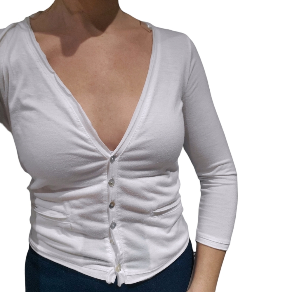 H&M White Cardigan horizontal pockets- XS